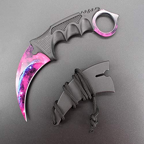 WeTop Karambit Knife, CS-GO for Hunting Camping Fishing and Field Survival, Stainless Steel Fixed Blade Tactical Knife with Sheath and Cord (Purple Star).