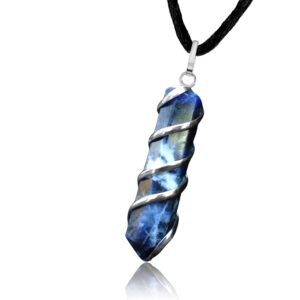 Natural Sodalite Crystal Healing Necklace - for Third Eye Chakra. Promotes Communication, Deepens Meditation, Instills Drive for Truth. Calms Anxiety, Enhances Self-Acceptance. with Stylish SS Chain