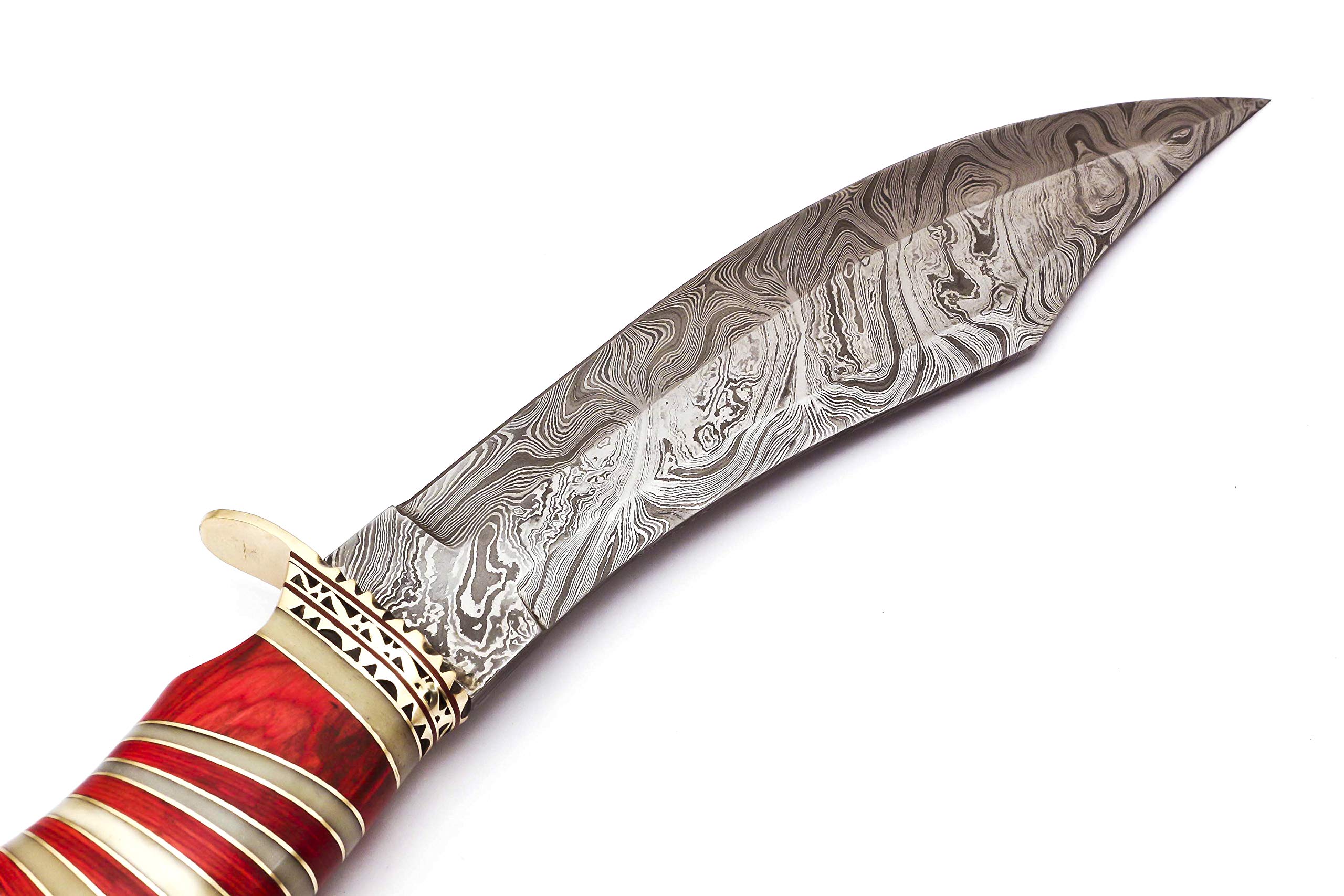 Skokie Knives Custom Hand Made Damascus Steel Hunting Bowie Knife Handle Camel Bone (Red)