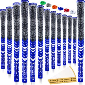 saplize cross corded golf grips 13 pack, low taper design, multi-compound hybrid golf club grips, 13 grips with 15 tapes, midsize, blue, cl03 series