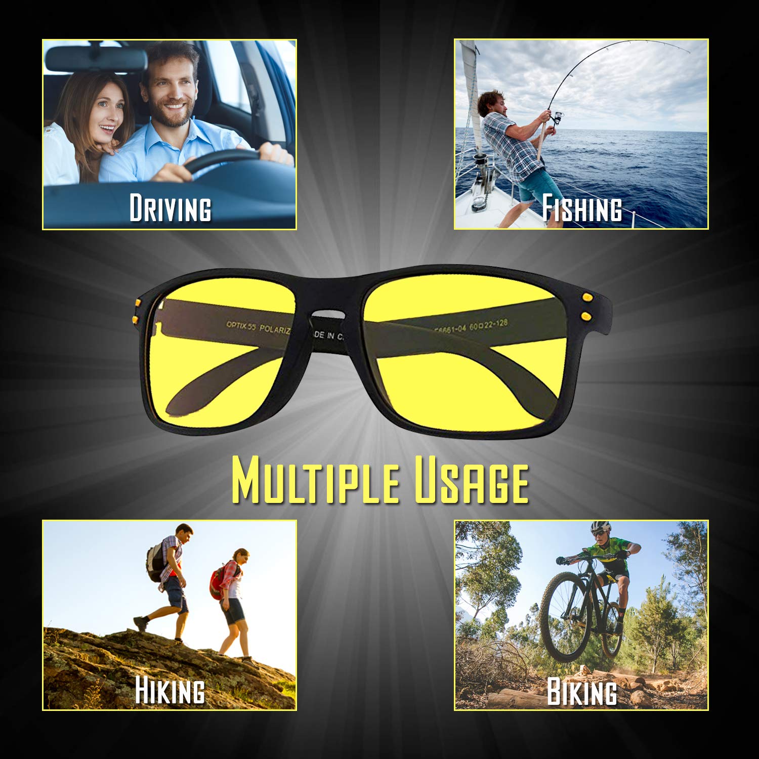 Optix 55 Polarized Night Driving Glasses for Men & Women - Yellow-Tinted, Anti-Glare with Hard Case