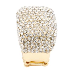 Lavencious Half Cube Shape with Crystals Stretch Rings Statement Rings Free Size for Women (Gold + Clear Crystals)