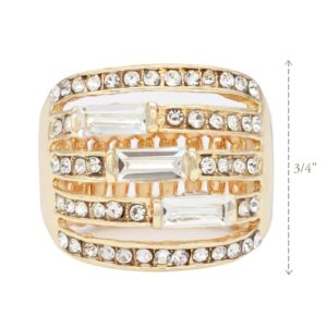 Lavencious 5 Rows Design with Crystals Stretch Rings Statement Rings Free Size for Women (Gold + Clear Crystals)