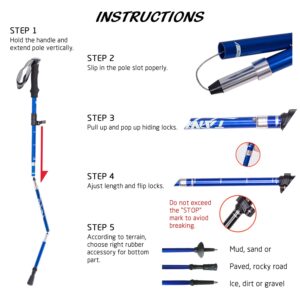 EASY BIG Walking Stick Trekking Poles Collapsible Hiking Poles - Auminum Alloy 7075 Trekking Sticks,Antishock and Quick Lock System, Telescopic, Collapsible, Ultralight