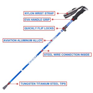 EASY BIG Walking Stick Trekking Poles Collapsible Hiking Poles - Auminum Alloy 7075 Trekking Sticks,Antishock and Quick Lock System, Telescopic, Collapsible, Ultralight