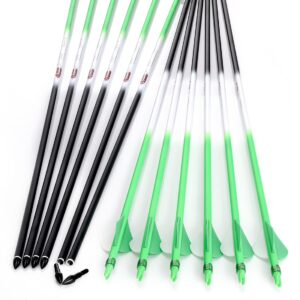 linkboy archery spine 300 340 400 500 600 28inch carbon arrows shaft 2" vanes green recurve compound bow longbow hunting shooting 12pcs (spine 340 28inch)