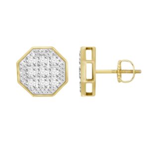 1/20 cttw round real diamond unisex cluster stud earrings solid 10k yellow gold