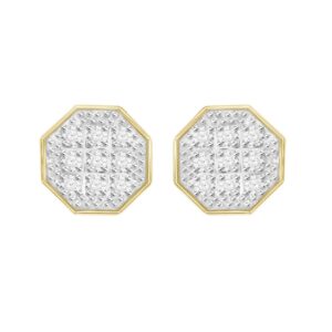 1/20 cttw Round Real Diamond Unisex Cluster Stud Earrings Solid 10K Yellow Gold