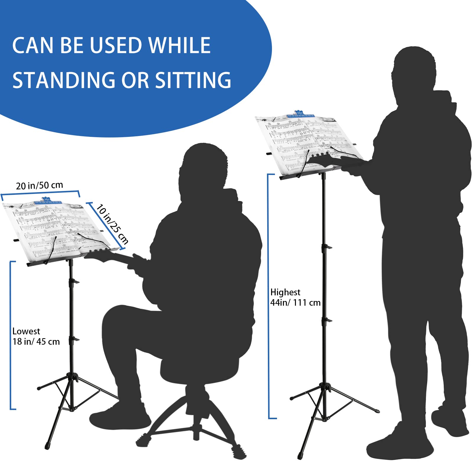 EASTROCK Folding Music Sheet Stand 2 in 1 Dual-Use Portable Foldable Music Stand Desktop Book Stand with Carrying Bag, Lightweight Metal Music Stand Holder Suitable for Instrumental Performance