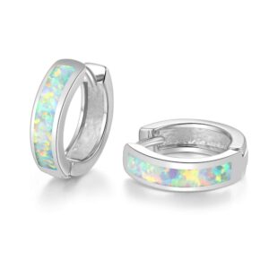 CiNily Huggie Earrings Opal Hinged Hoop Earrings 14K White Gold Plated Small Hoop Earrings for Women Girls Cute Earrings