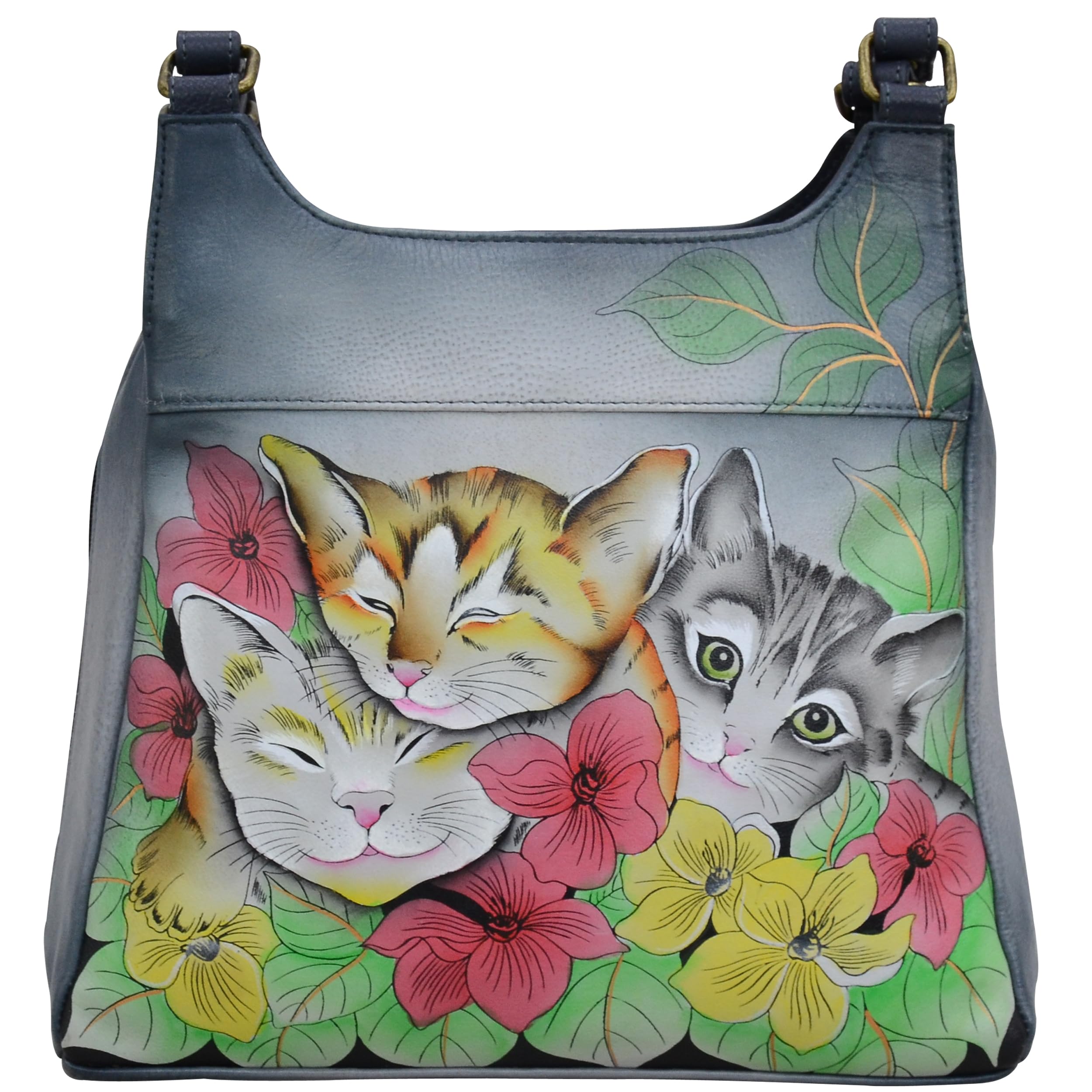 Anna by Anuschka Women's Hand-Painted Leather Triple Compartment Satchel, Three Kittens