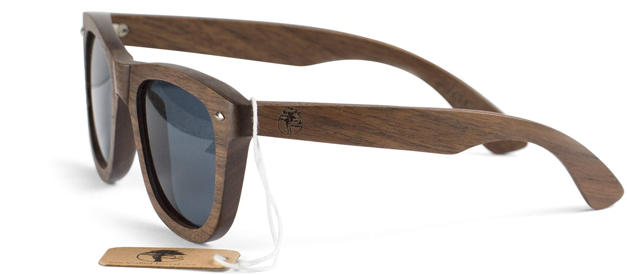 Viable Harvest Wood Sunglasses for Men & Women - Dark Polarized Lenses Block Sun & Glares - Handmade Wooden Craftsmanship & UV400 Lens - 100% UVA & UVB Protection - With Classy Gift Box - Walnut