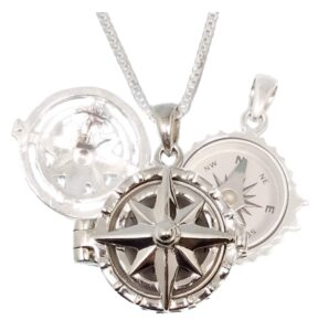 stanley london sterling silver compass rose locket with working compass (locket with chain no personalization)