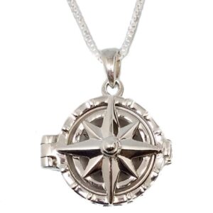 Stanley London Sterling Silver Compass Rose Locket with Working Compass (Locket With Chain No Personalization)