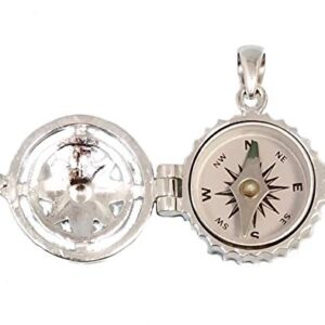 Stanley London Sterling Silver Compass Rose Locket with Working Compass (Locket With Chain No Personalization)