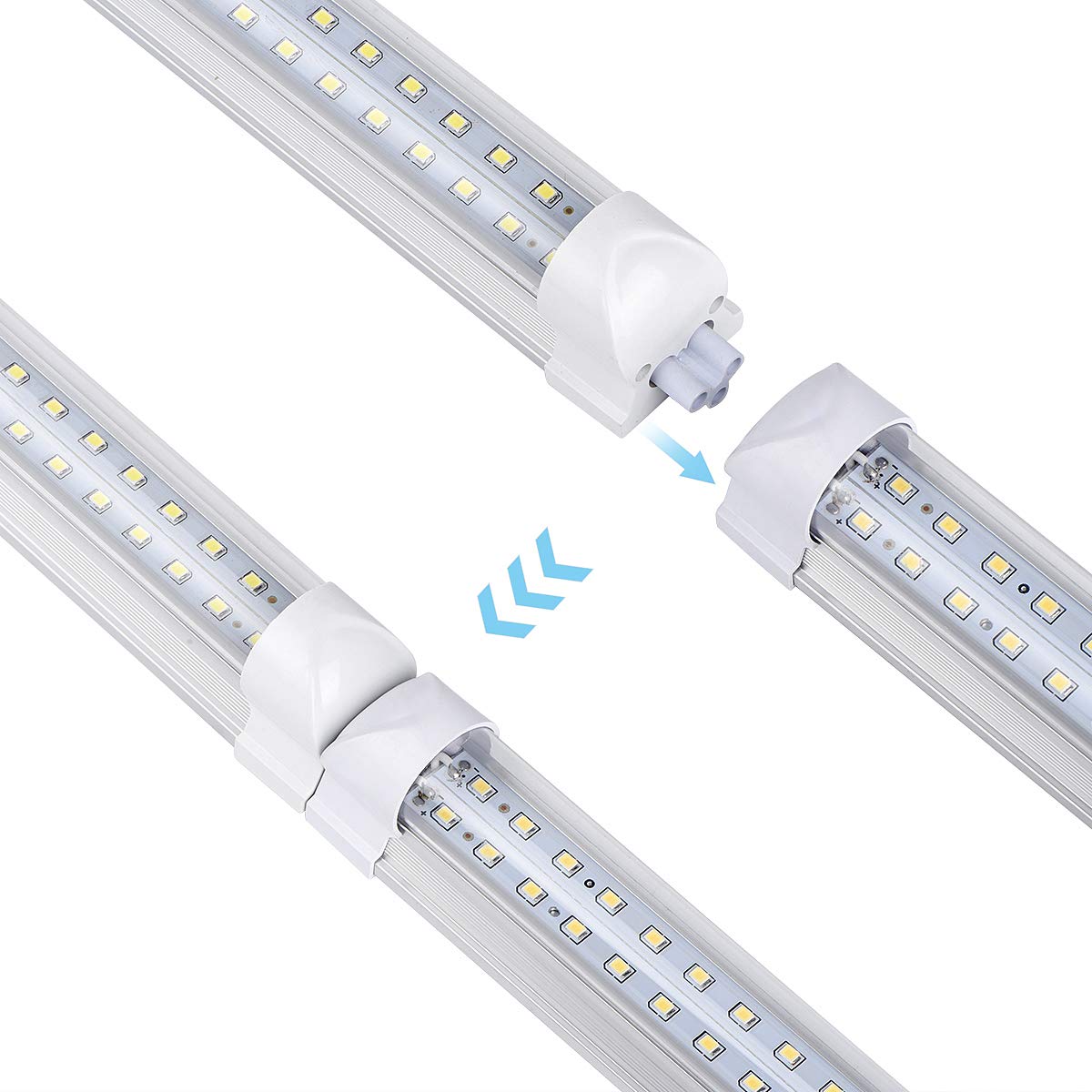 Singteam 10Pack 8Ft LED Shop Light Fixture, 90W Integrated LED Tube Light,10000LM, 6500K, Clear Cover,High Output,Double Row V Shape 270 Degree LED Lighting for Garage Warehouse Workshop Basement