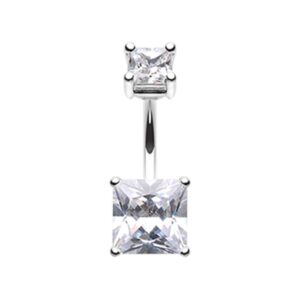 classic square prong set gem belly button ring