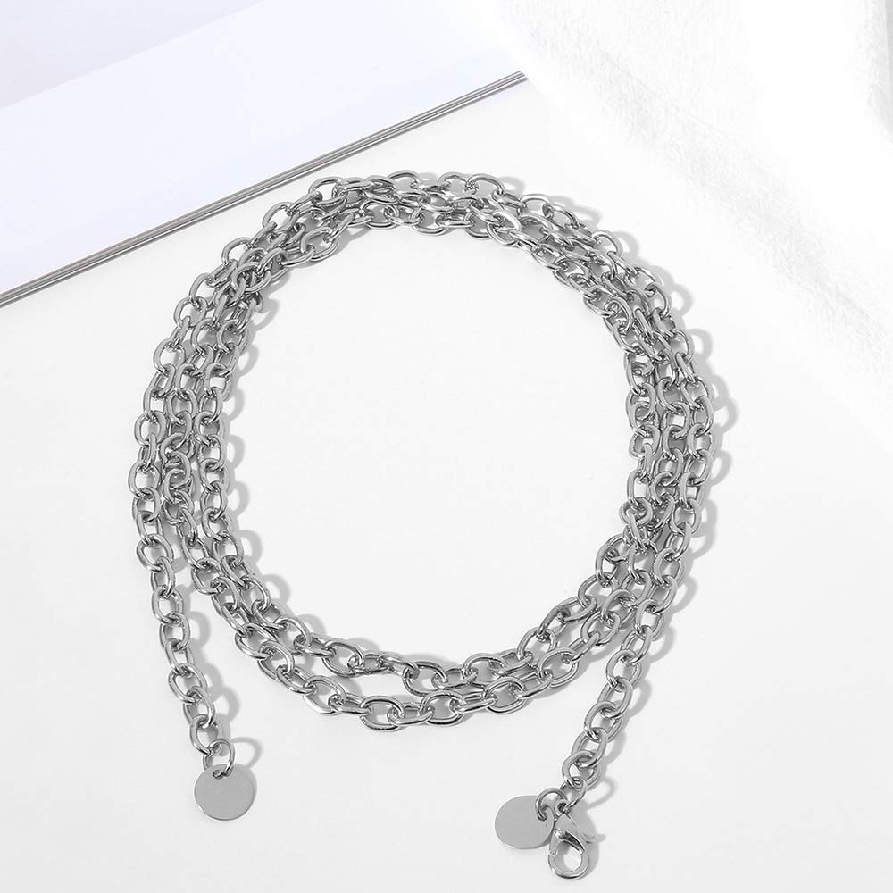 Jurxy Multilayer Alloy Waist Chain Body Chain for Women Golden Waist Belt Pendant Belly Chain Adjustable Body Harness for Jeans Dresses – Silver Style 5