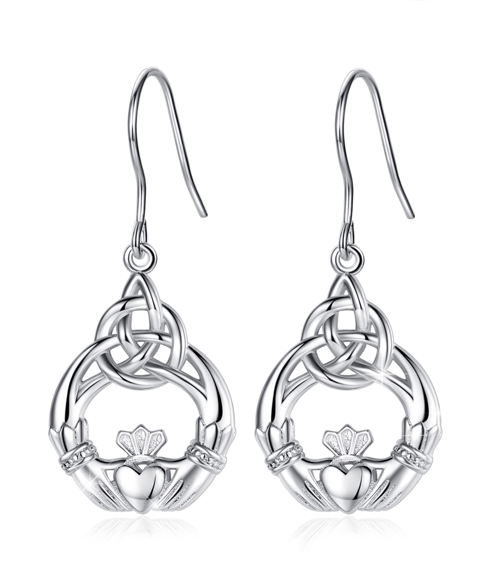 INFUSEU Claddagh Celtic Dangle Earrings for Women Sterling Silver Irish Trinity Knot Drop Earrings Charm Jewelry