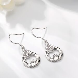 INFUSEU Claddagh Celtic Dangle Earrings for Women Sterling Silver Irish Trinity Knot Drop Earrings Charm Jewelry