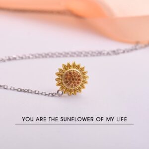 IOHUPCI Sunflower Necklace Jewelry 925 Sterling silver -You Are My Sunshine Pendant Necklaces Jewelry Fashion Y Pendant Gifts for Women Wife