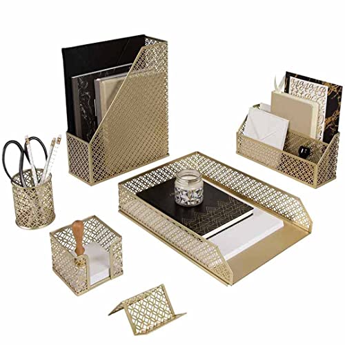 Gold Desk Accessories for Women Office 6 Piece Gold Desk Set Gold Office Organizer - Office Supplies Gold - Office Organization Set - Desk Organizer for Women Gold Desk Sets and Accessories for Women