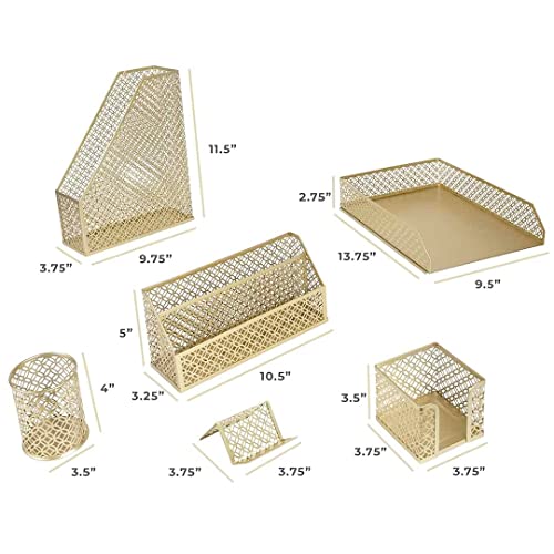 Gold Desk Accessories for Women Office 6 Piece Gold Desk Set Gold Office Organizer - Office Supplies Gold - Office Organization Set - Desk Organizer for Women Gold Desk Sets and Accessories for Women