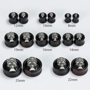 COOEAR Ebony Wood Metal Skull Style Gauges for Ears Piercing Body Jewelry Tunnels Plugs 1 Pair Selling 0g to 1 Inch