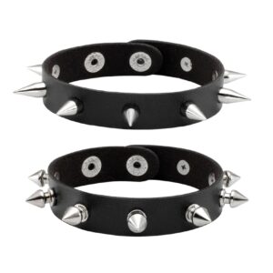 mafnee manfnee 2pack punk goth bracelet for man women leather spike rivet metal studded wristband black