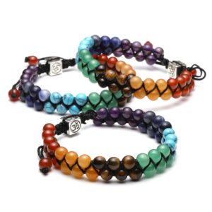 Jovivi Bead Chakra Bracelet - 6mm Double Layer Beaded 7 Chakra Healing Crystal Stones Bracelets Anxiety Bracelet for Men Women Couple Friendship Jewelry