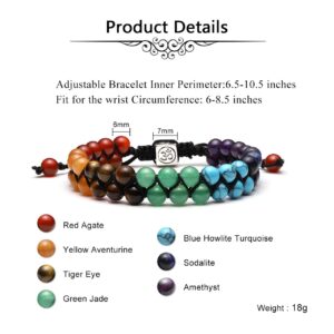 Jovivi Bead Chakra Bracelet - 6mm Double Layer Beaded 7 Chakra Healing Crystal Stones Bracelets Anxiety Bracelet for Men Women Couple Friendship Jewelry