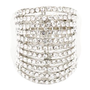 Lavencious 11 Rows with Crystals Stretch Rings Statement Rings Free Size 7 to 9 for Women (Silver + Clear Crystals)