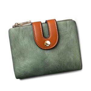 PofeeXIO Womens Wallets Small Rfid Ladies Bifold Wallet With Zipper Coin Pocket,Mini Purse Soft Compact Thin (green)