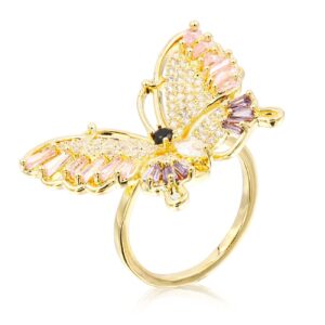 lavencious butterfly design with aaa cz color stones adjustable statement rings for women (gold + multi color cz)