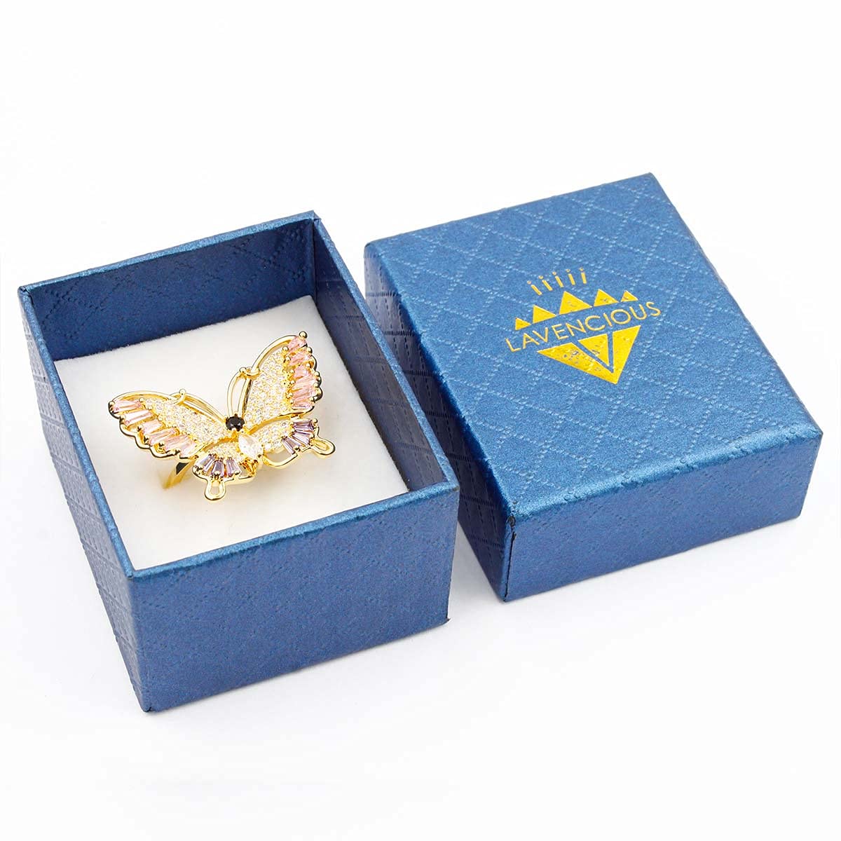 Lavencious Butterfly Design with AAA CZ Color Stones Adjustable Statement Rings for Women (Gold + Multi Color CZ)