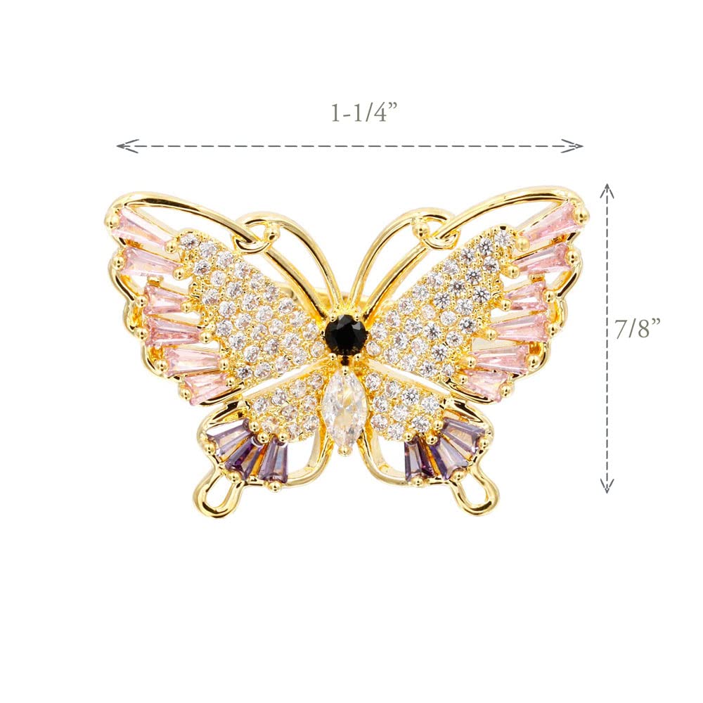 Lavencious Butterfly Design with AAA CZ Color Stones Adjustable Statement Rings for Women (Gold + Multi Color CZ)