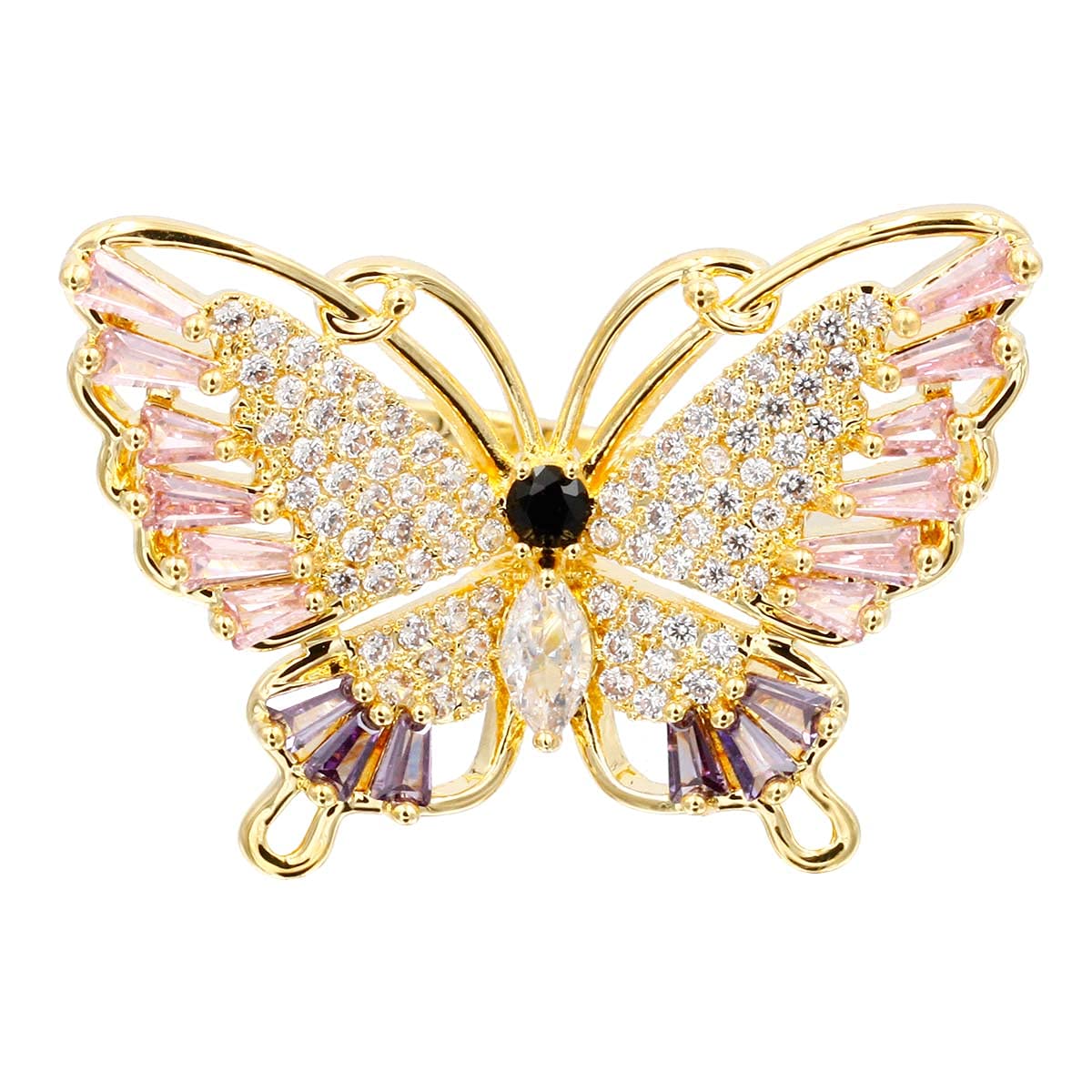 Lavencious Butterfly Design with AAA CZ Color Stones Adjustable Statement Rings for Women (Gold + Multi Color CZ)