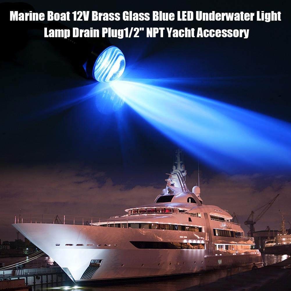 Drain plug light, Marine Boat 12V Brass Glass Blue LED Underwater Light Lamp Drain Plug1/2" NPT Yacht Accessory