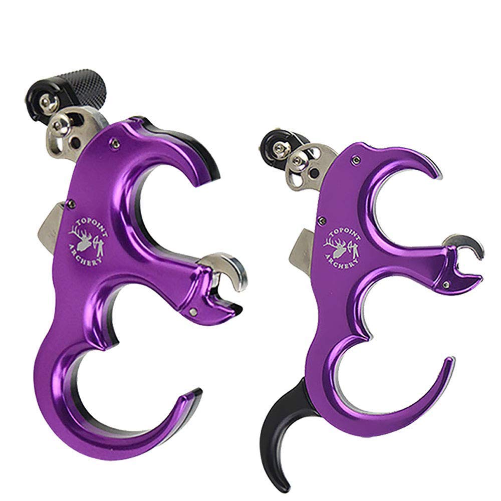 SHARROW Bow Release Aid 3/4 Fingers Automatic Archery Release Aluminium Alloy Thumb Trigger for Compound Bow Accessory (Purple)