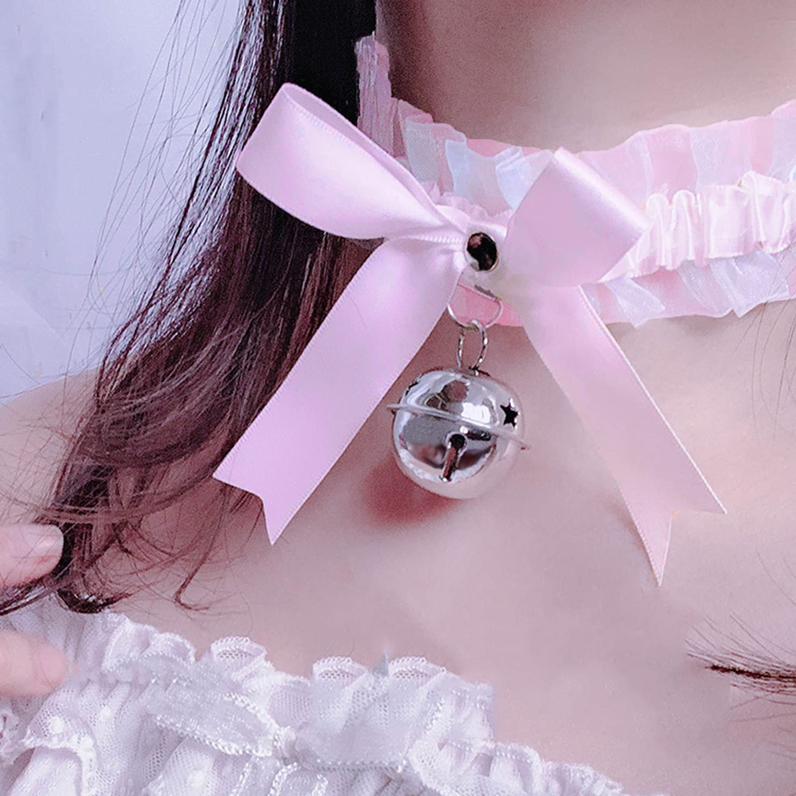 AOTENG STAR Pink Bell Choker Collar Necklace Lolita Bow Collar Cat Cosplay Kitty Velvet Collars