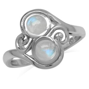 Silvershake 5mm Natural Round Shape Moonstone 925 Sterling Silver Swirl and Spiral Style Ring Size 8