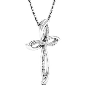 Dazzlingrock Collection 0.25 Carat (Ctw) Sterling Silver Round Diamond Women Cross Pendant with 18 inch Silver Chain