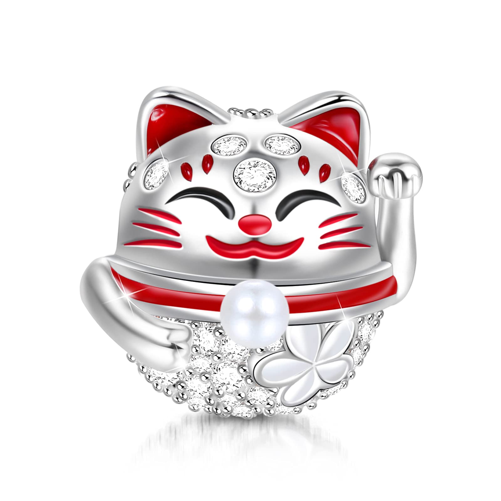 GNOCE Lucky Cat Charms for Women Sterling Silver “Wish You Luck” Cute Cat Bead Charm with Cubic Zirconia Fit Bracelet Necklace Gifts for Daughter & Friends Pet Lovers (Lucky Cat)