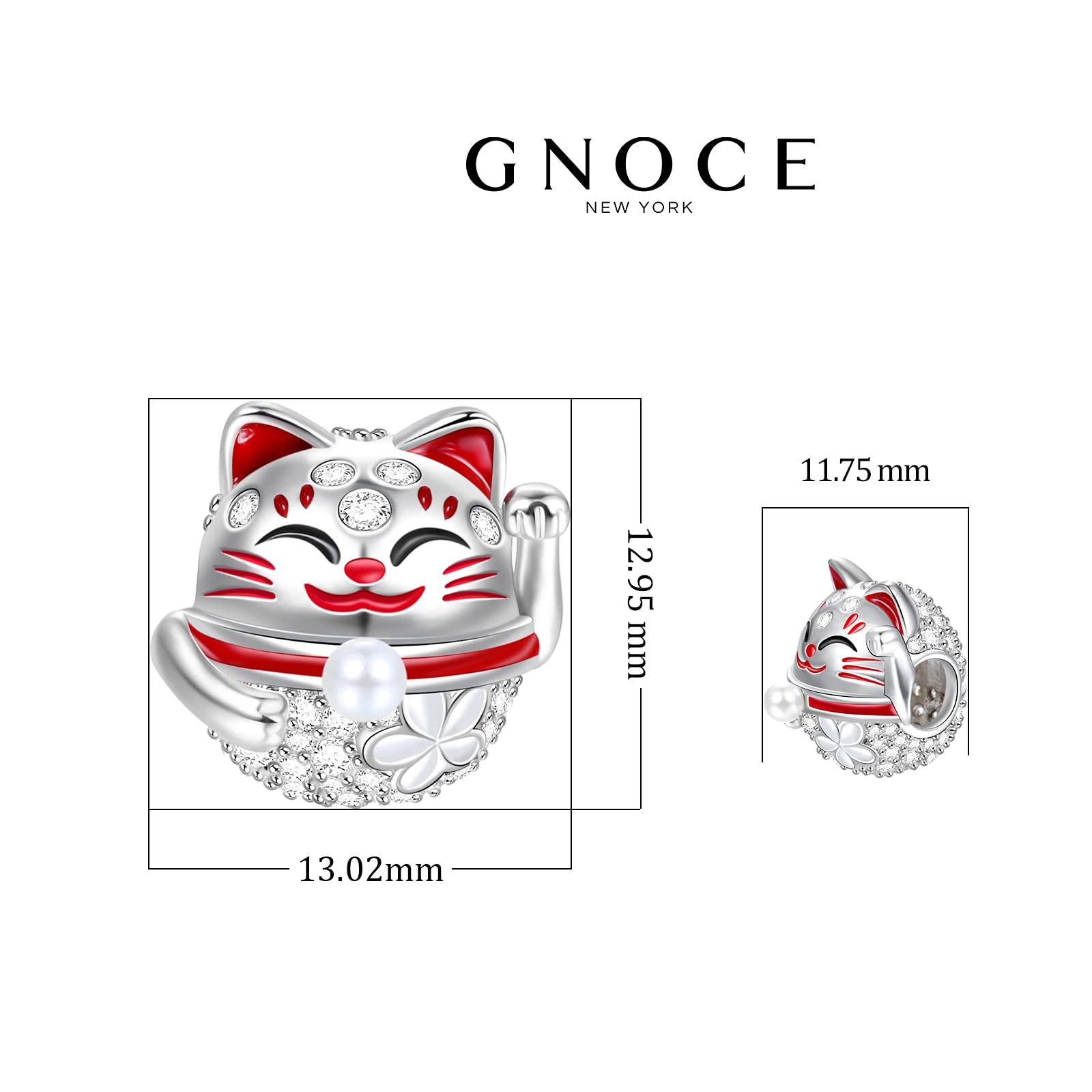 GNOCE Lucky Cat Charms for Women Sterling Silver “Wish You Luck” Cute Cat Bead Charm with Cubic Zirconia Fit Bracelet Necklace Gifts for Daughter & Friends Pet Lovers (Lucky Cat)