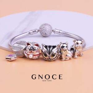 GNOCE Lucky Cat Charms for Women Sterling Silver “Wish You Luck” Cute Cat Bead Charm with Cubic Zirconia Fit Bracelet Necklace Gifts for Daughter & Friends Pet Lovers (Lucky Cat)