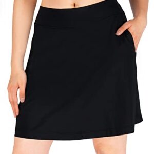 Yogipace Women's 4 Pockets UV Protection 17" Long Tennis Running Skirt Athletic Golf Skort Black Size L