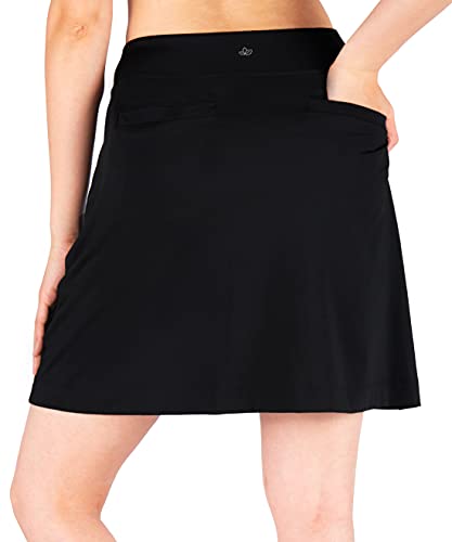 Yogipace Women's 4 Pockets UV Protection 17" Long Tennis Running Skirt Athletic Golf Skort Black Size L