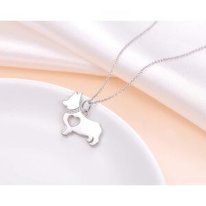 FLYOW 925 Sterling Silver Hollow Heart Corgi Dog Pendant Necklace Jewelry for Women Corgi Lover Gifts,18" (Corgi Necklace)