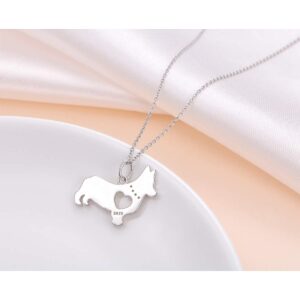 FLYOW 925 Sterling Silver Hollow Heart Corgi Dog Pendant Necklace Jewelry for Women Corgi Lover Gifts,18" (Corgi Necklace)