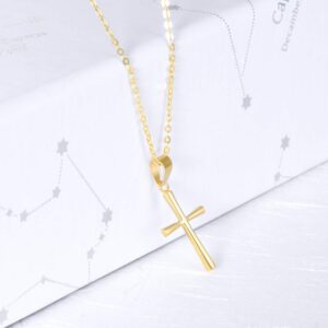 SISGEM Solid 18k Gold Cross Pendant Necklace for Women, Real 18 Carat Gold Religious Jewelry Gifts for Her, 18 inch